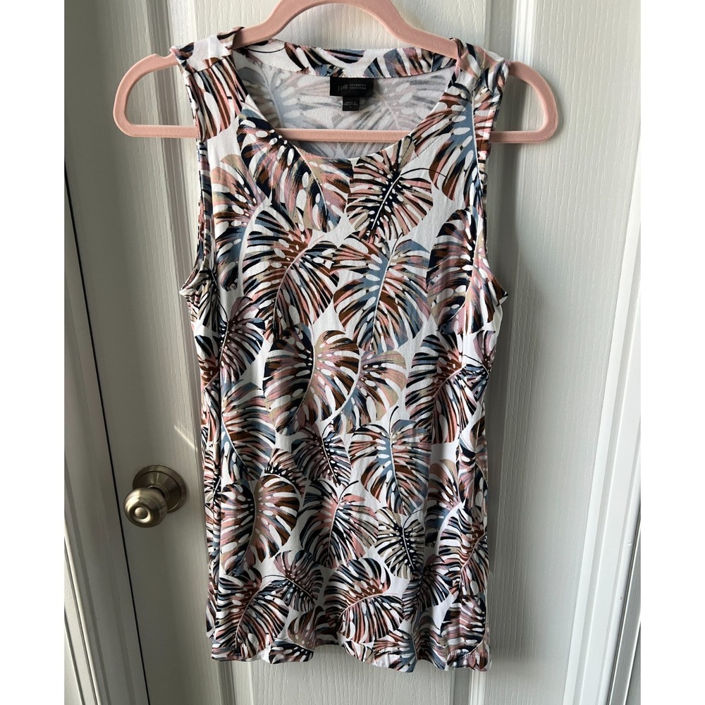 J Jill Womens Top Wearever Collection Tropical‎ Palm Print Sleeveless Tunic Sz S